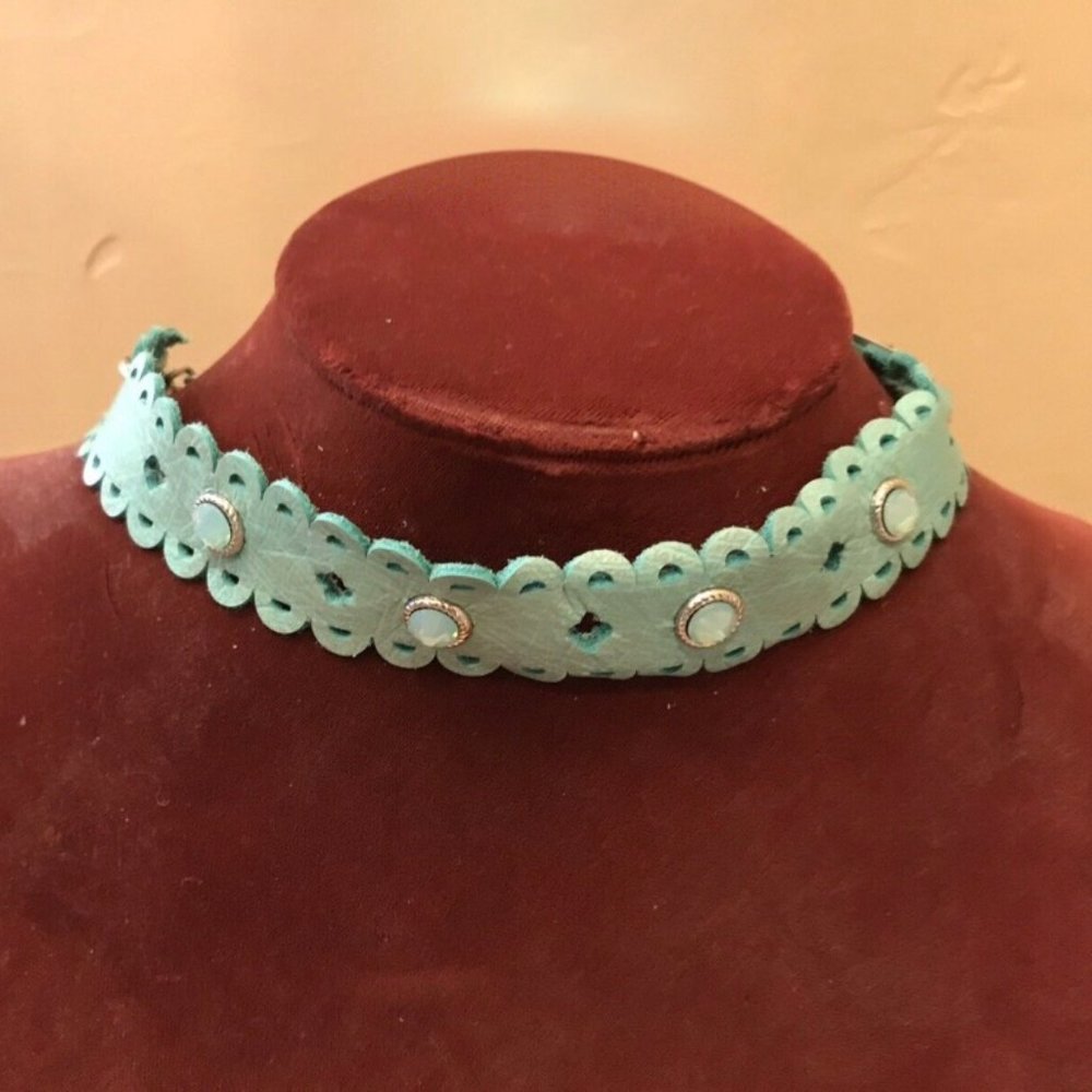 Leatherock Cut Out Leather Choker Swarovski Crystal
